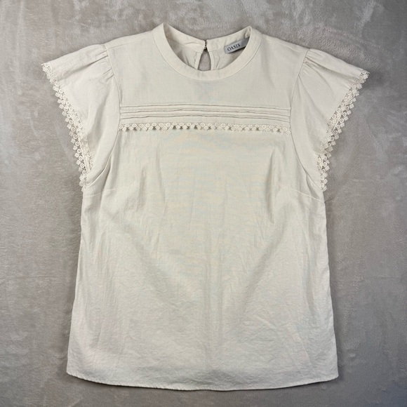 Oasis Ivory Lace Trim Flutter Sleeve Blouse | Size UK 12 / US 8 Cottagecore - Picture 9 of 9